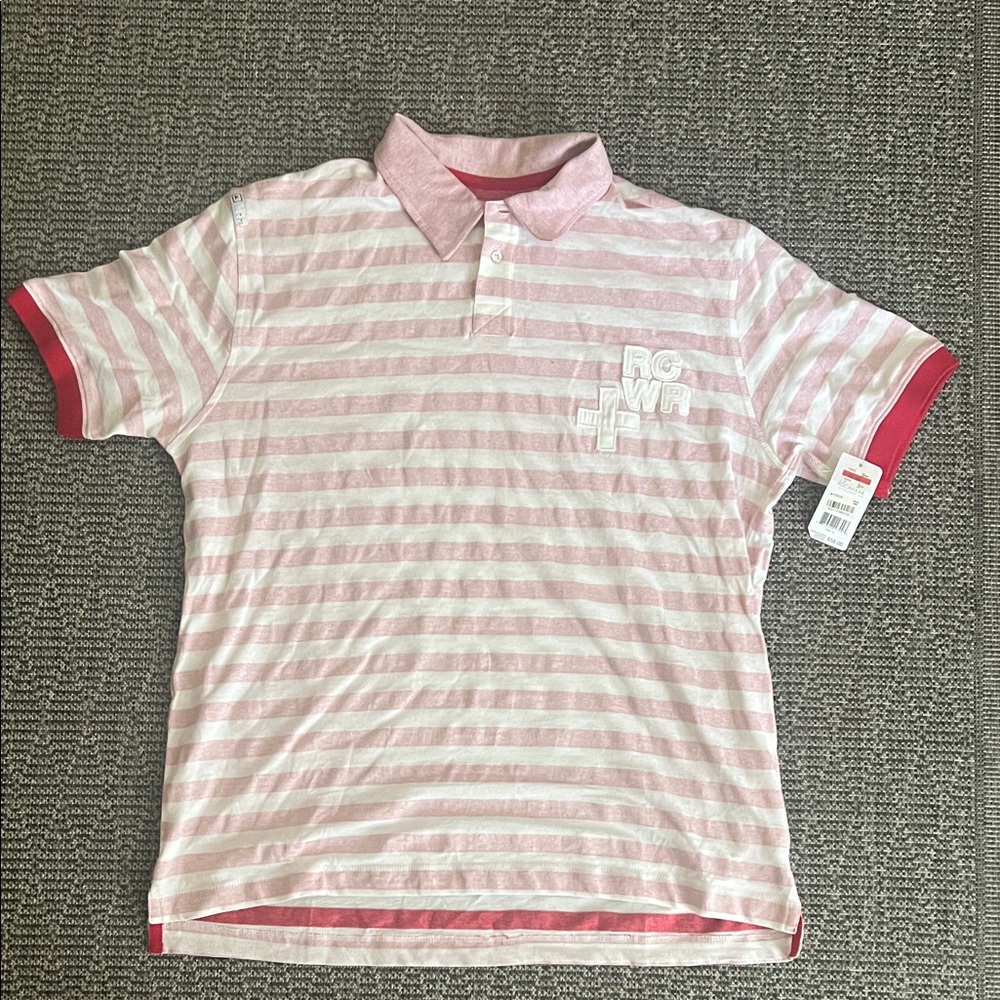 Rocawear Polo Mens XL Shirt Striped POLO Shirt Y2K  Short Sleeve Red/White NEW